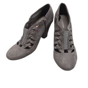 Jasmin Womens's Size 8 Arsenal Gray Stretch Cutout Chunky Booties Heels Zip